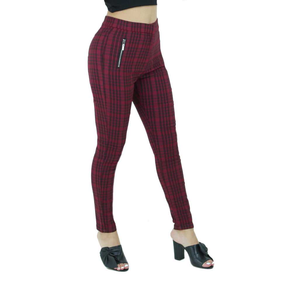 Image for Women's Plaid Stretchy Pant,Burgundy