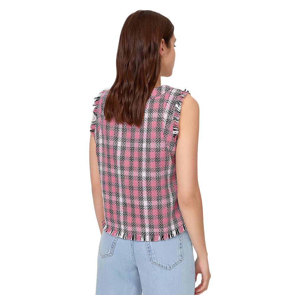 Image for Women's Checkered Fringe Top,Pink/White