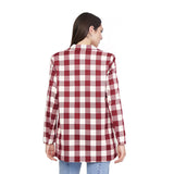 Image for Women's Plaid Long Blazer,Burgundy/White