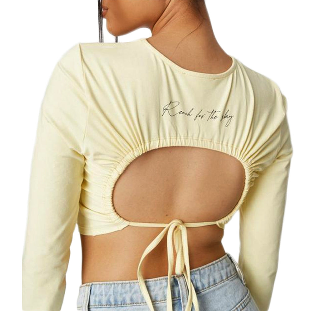 Image for Women's Tie Back  Crop Top,Yellow