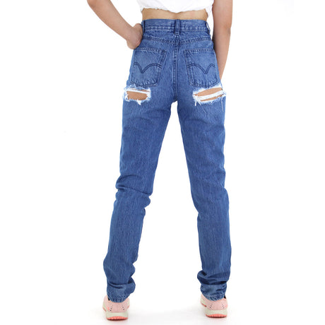 Image for Women's Ripped Back Regular Jeans,Blue