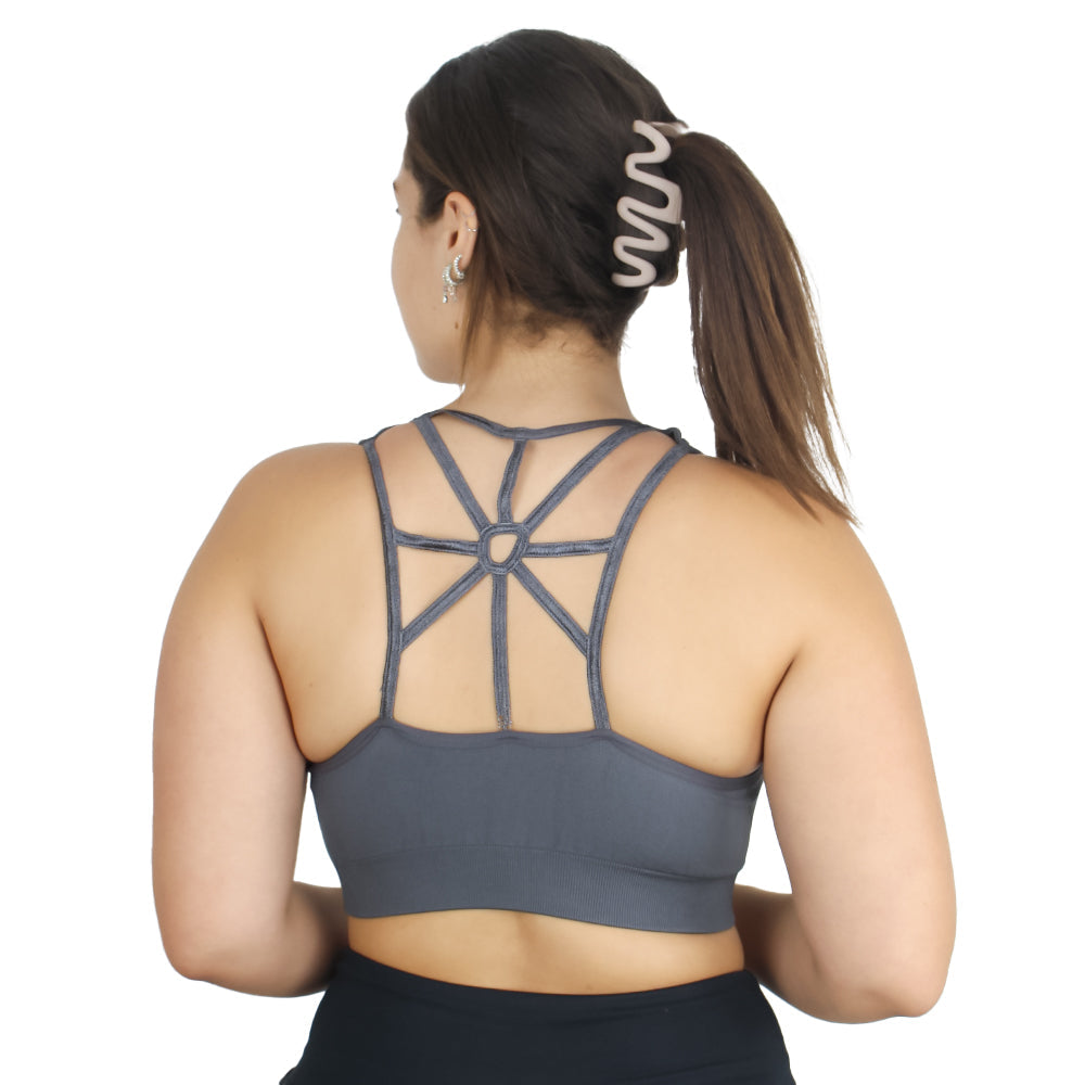 Image for Women's Strappy Back Sport Bra,Dark Grey