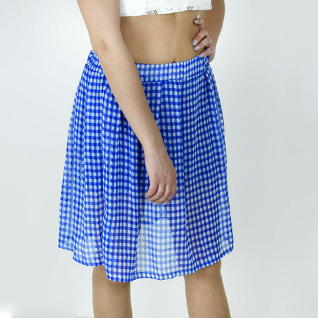 Women's Plaid Midi Skirt,White/Blue
