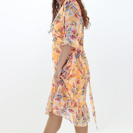 Women's Side Tie Belt Dress,Yellow