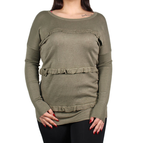 Image for Women's Ruffled Ribbed Top,Olive