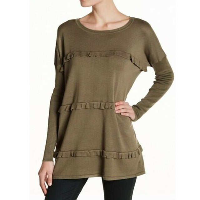 Image for Women's Knitted Round Neck Sweater,Olive