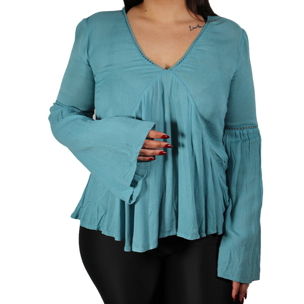 Image for Women's Bell-Sleeve Top,Aqua