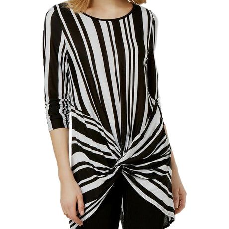 Image for Women's Striped Twist-Front Top,White/Black